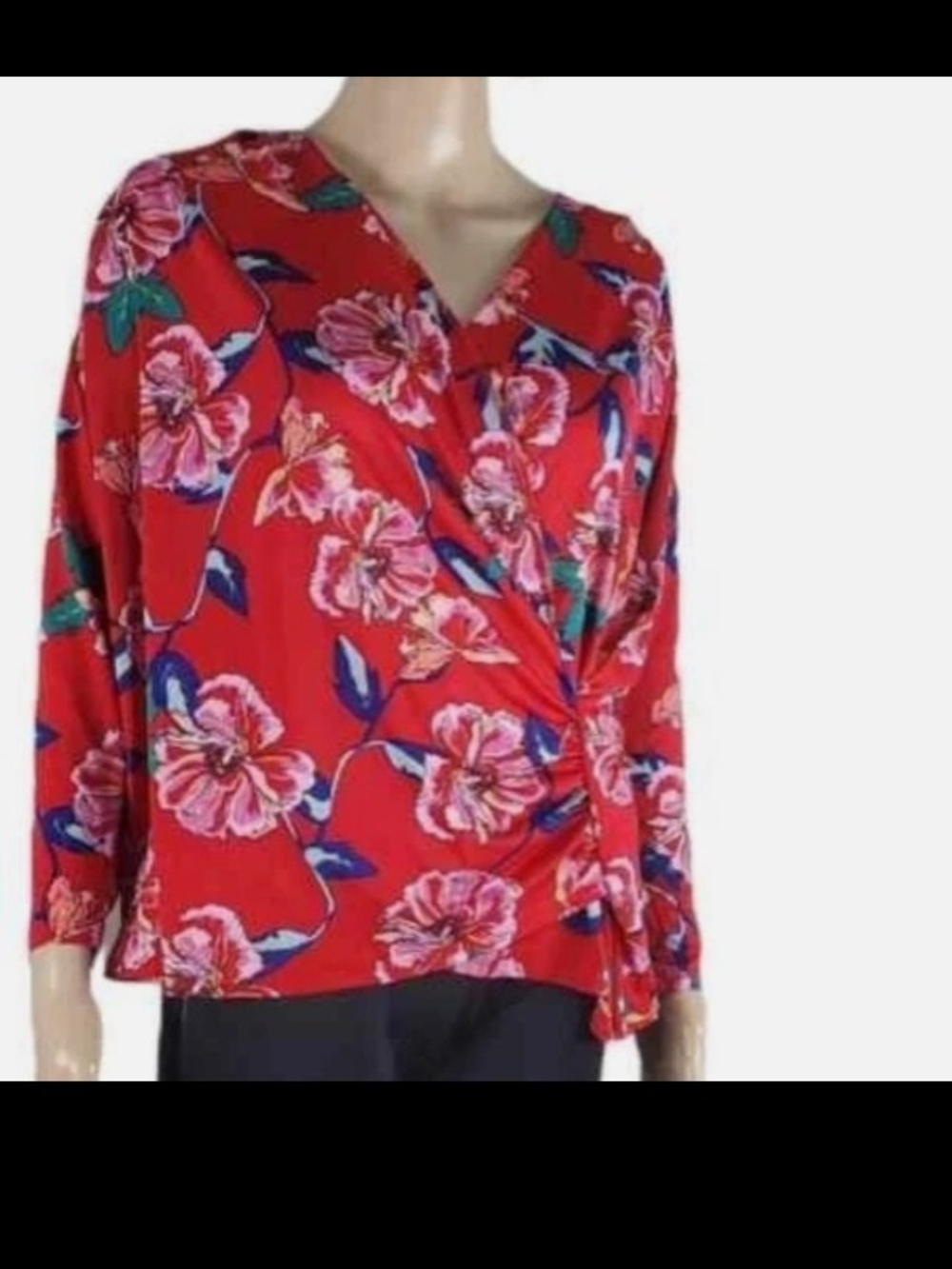 Allison Taylor Red Floral Wrap Blouse